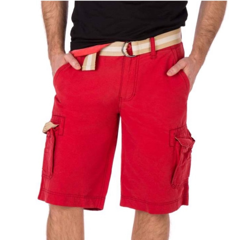 NEW Wearfirst Men’s Red Belted Cotton Cargo Shorts